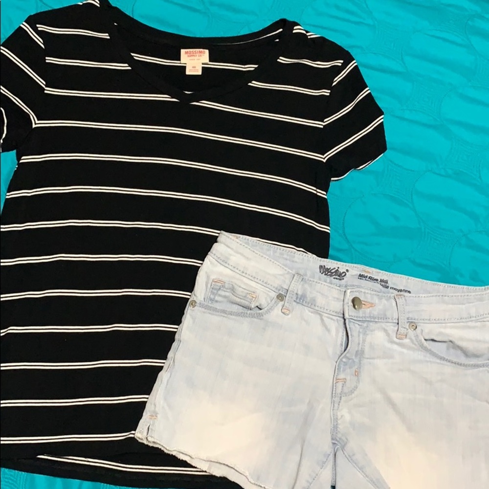 Mossimo Jean Shorts 4 & Stretch Shirt XS Outfit A1